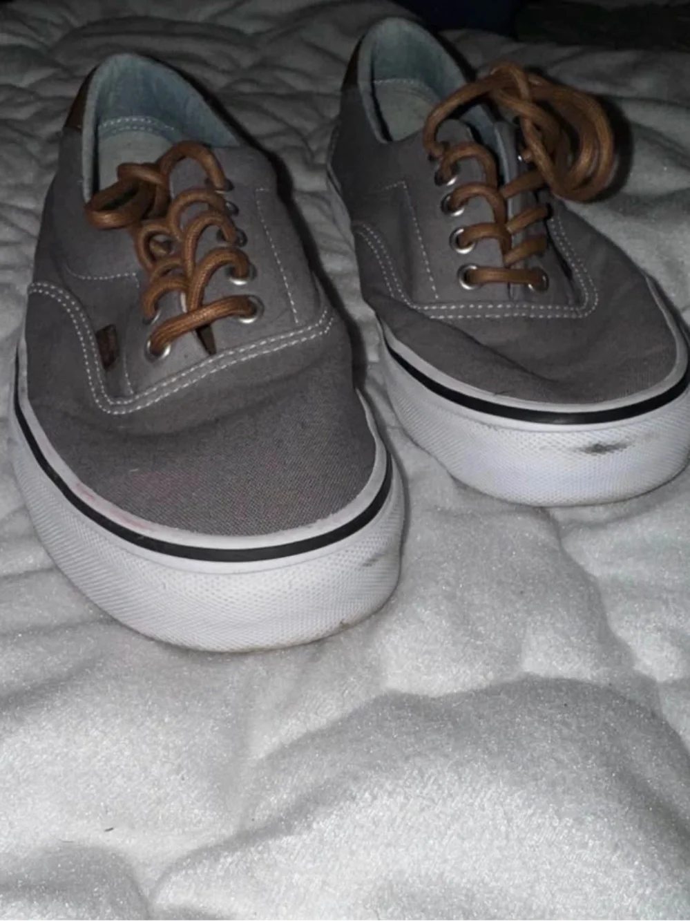 Vans Gray Canvas Sneakers with Brown Laces
